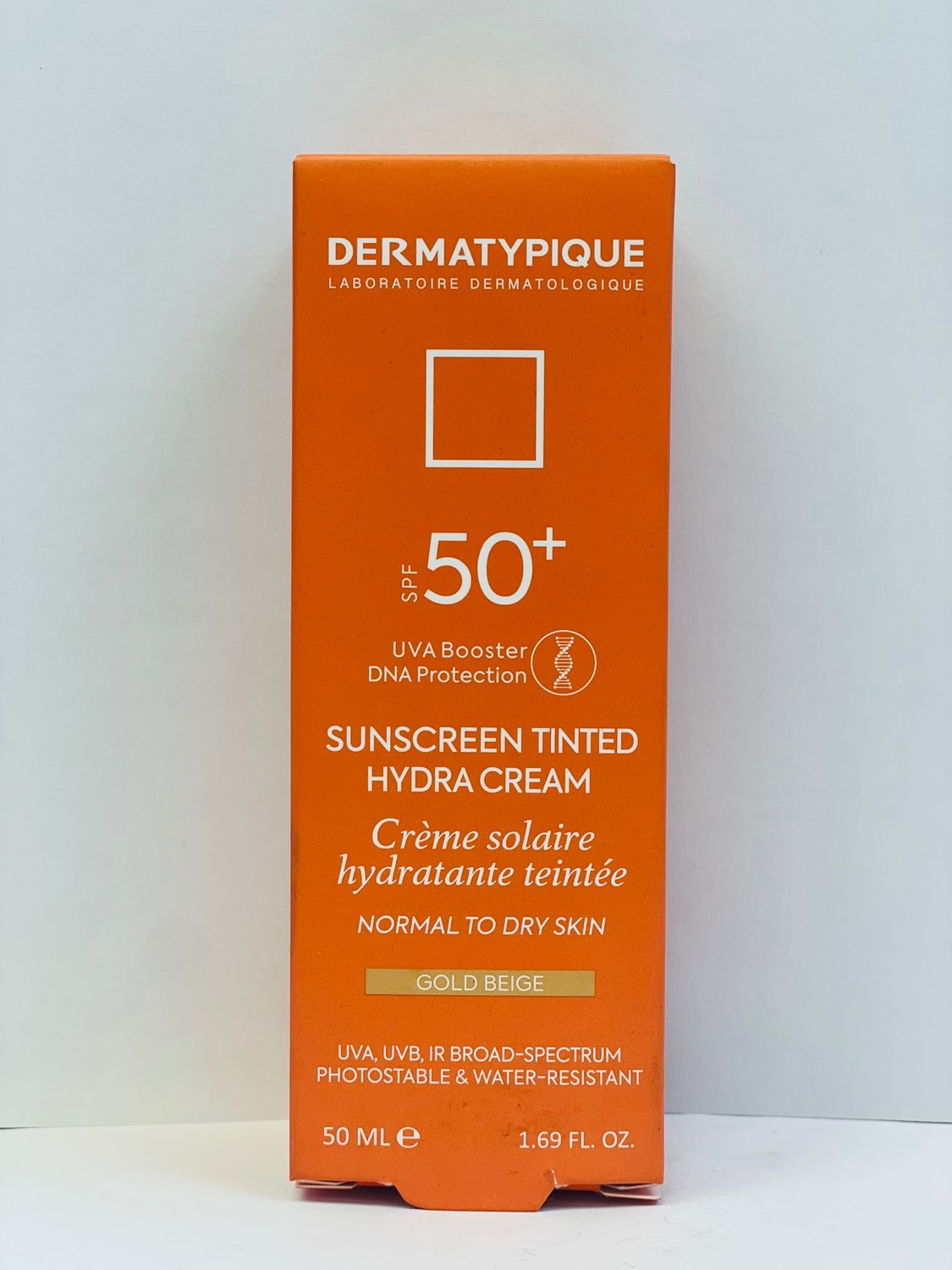 ضد آفتاب رنگی پوست چرب درماتیپیک SPF 50(بژ طلایی)SUNSCREEN TINTED HYDRA CREAM GOLD BEIGE DERMATYPIQUE