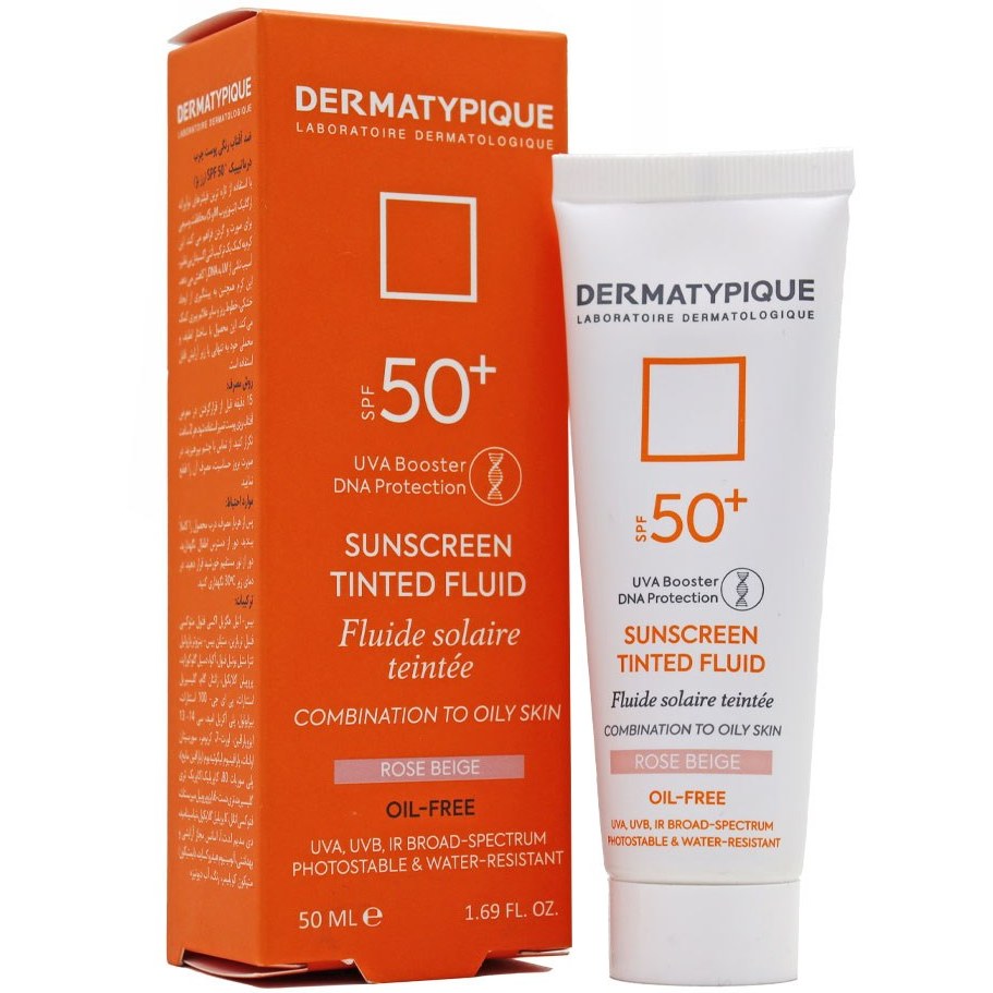 ضد افتاب رنگی پوست چرب درماتیپیک +SPF 50(رز بژ)SUNSCREEN TINTED FLUID ROSE BEIGE DERMATYPIQUE