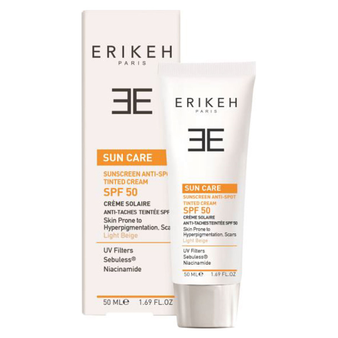 کرم ضد آفتاب و ضد لک بژ روشن SPF 50 اریکه SUN CARE SUNSCREEN ANTI-SPOT TINTED CREAM SPF 50 LIGHT BEIGE ERIKEH