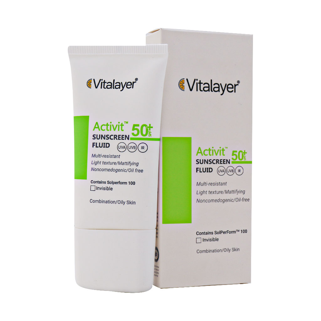 فلوئید ضد آفتاب SPF50 پوست چرب اکتی ویت ویتالیر  VITALAYER SPF50 ACTIVIT SUNSCREEN FLUID FOR OILY SKIN