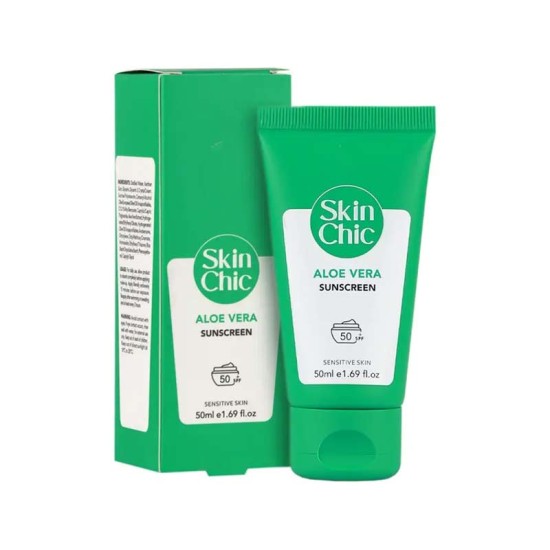 کرم ضد آفتاب دارای SPF 50 حاوی عصاره آلوئه ورا اسکین شیک SKIN CHIC ALOE VERA SUNSCREEN SPF 50 CREAM