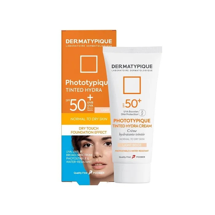 کرم ضد آفتاب رنگ روشن  فتوتیپیک مدل Tinted Hydra با Spf +50 مناسب پوست خشک درماتیپیک | Dermatypique SPF50 Tined Hydra Sunscreen Cream For Dry Skin