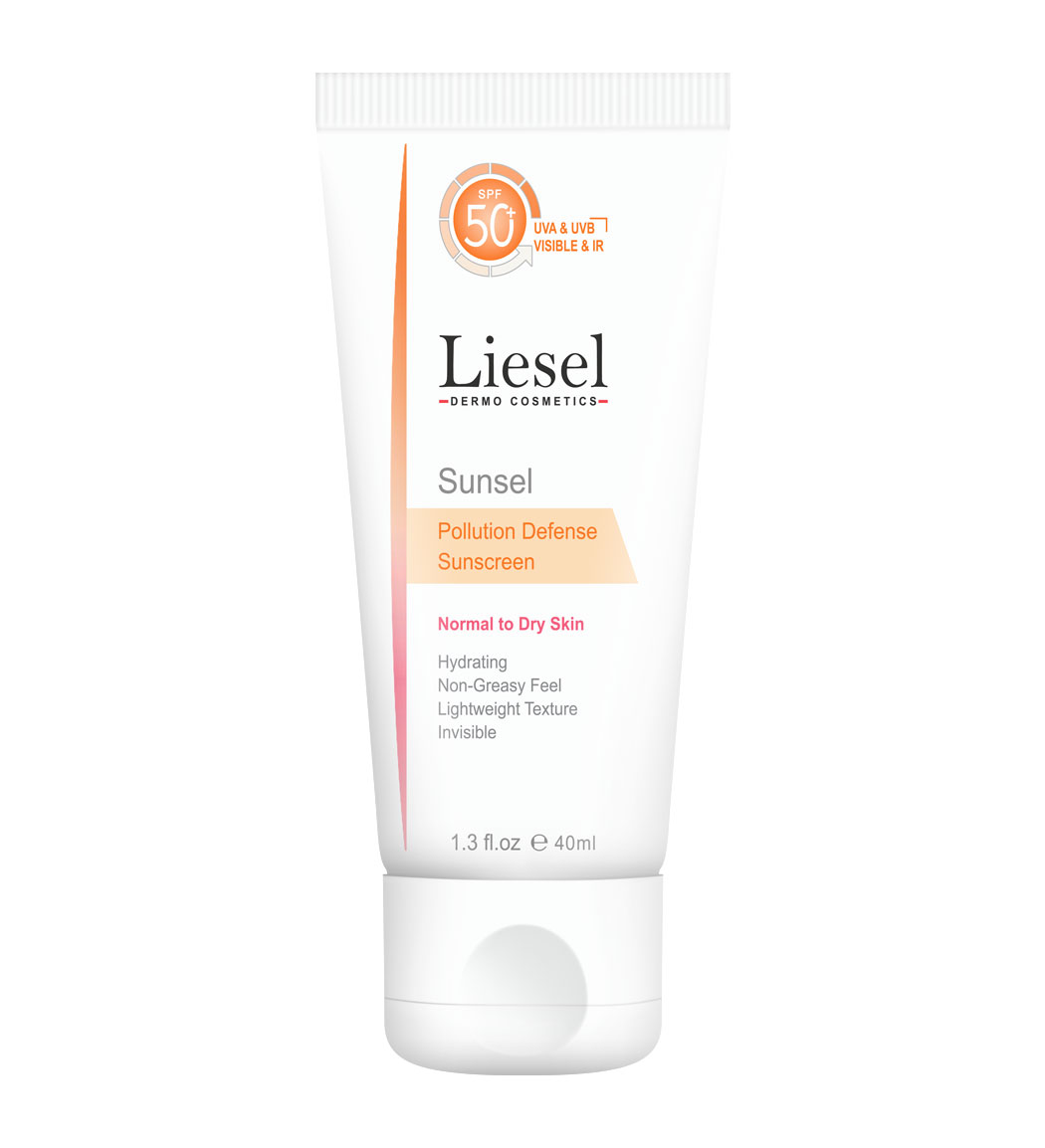 کرم ضد آفتاب بی رنگ مناسب پوست خشک لایسل | Liesel Sunsel SPF +50 Pollution Defense Sunscreen Normal to Dry Skin