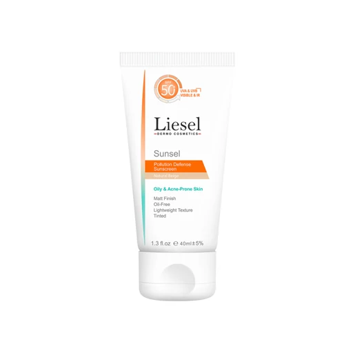 کرم ضد آفتاب رنگی بژ طبیعی مناسب پوست چرب و مستعد آکنه لایسل | Liesel Sunsel Pollution Defense SPF +50 Natural Beige Oily & Acne-Prone Skin